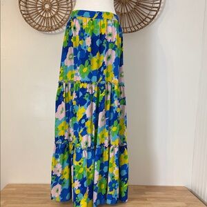 THE SANG Floral Maxi Skirt - Blue, Green, Yellow & Pink